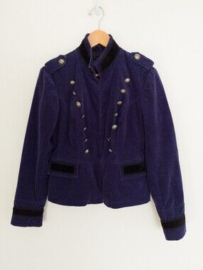 Le Chateau Velvet Military Band Jacket Purple Brass Buttons Size Medium